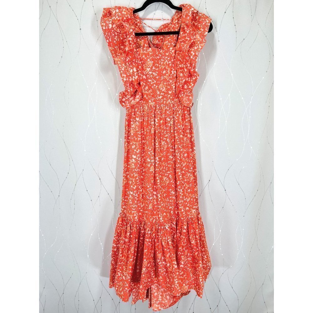 New Ulla Johnson Orange Ruffle Frieda Midi Dress … - image 8